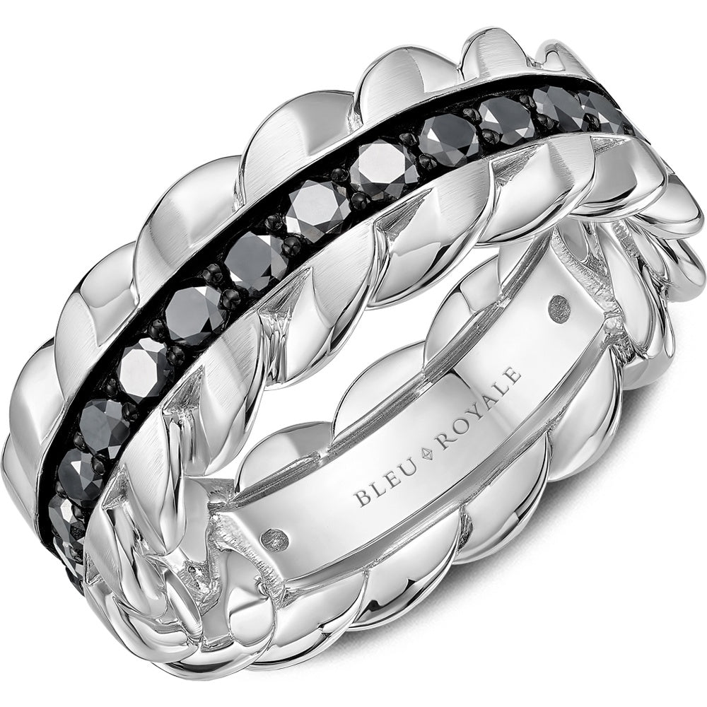 Bleu Royale Men's Wedding Band - 14K White Gold Geometric with Channel-Set Round Black Diamonds - 1.59 Carat Total Diamond Weight - 8mm Width from the Geometric Collection