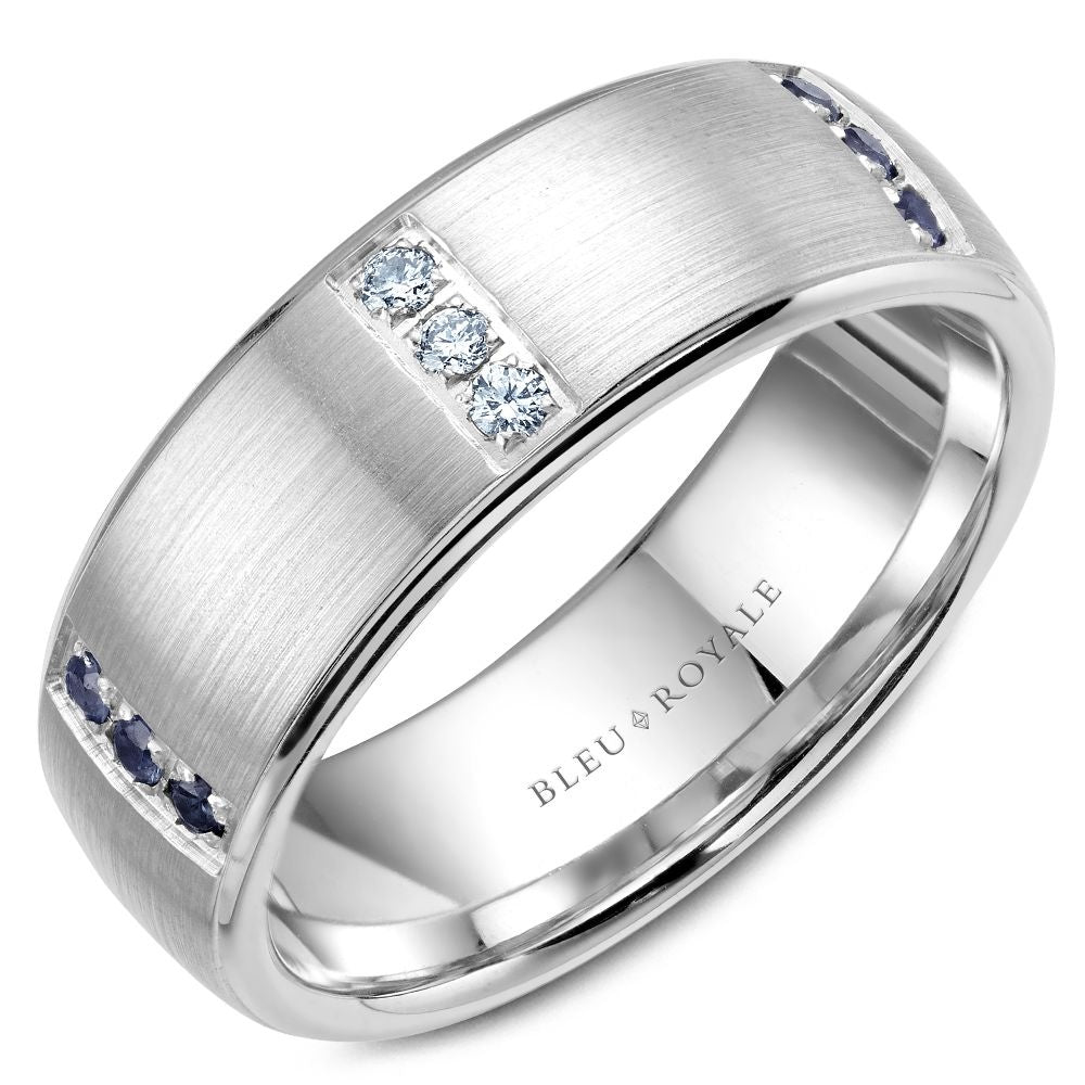 Bleu Royale Men's Wedding Band - 14K White Gold with Alternating Round Blue Sapphires and Diamonds - 0.42 Carat Total Gem Weight - 7.5mm Width from the Diamond Collection
