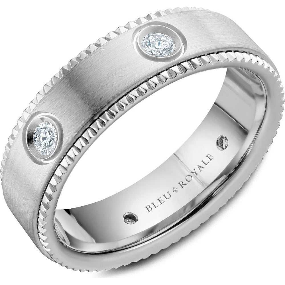 Bleu Royale Men's Wedding Band - 14K White Gold with Bezel-Set Round Diamonds and Sandpaper Finish- 0.48 Carat Total Diamond Weight - 6.5mm Width from the Diamond Collection