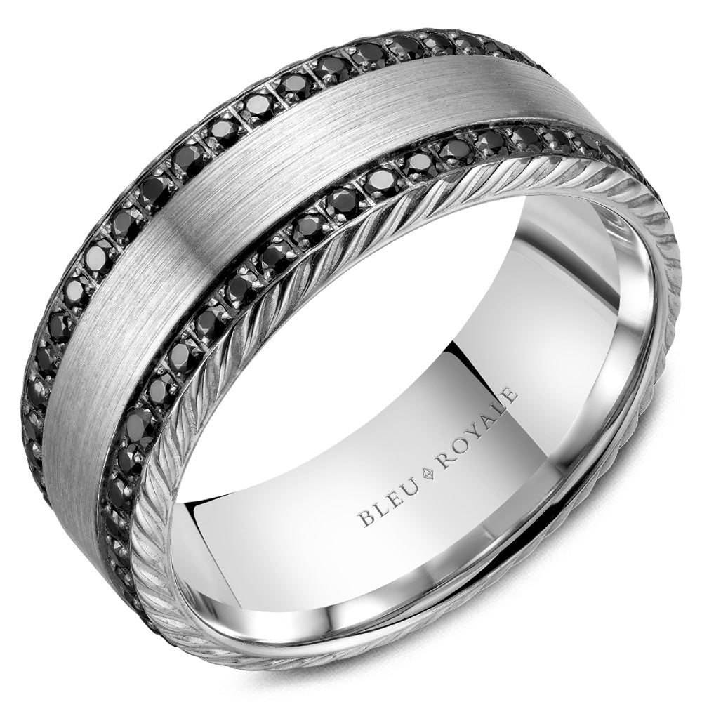 Bleu Royale Men's Wedding Band - 14K White Gold with Black Rhodium and 1.41 Carat Total Weight Round Black Diamonds - 9mm Width from the Diamond Collection