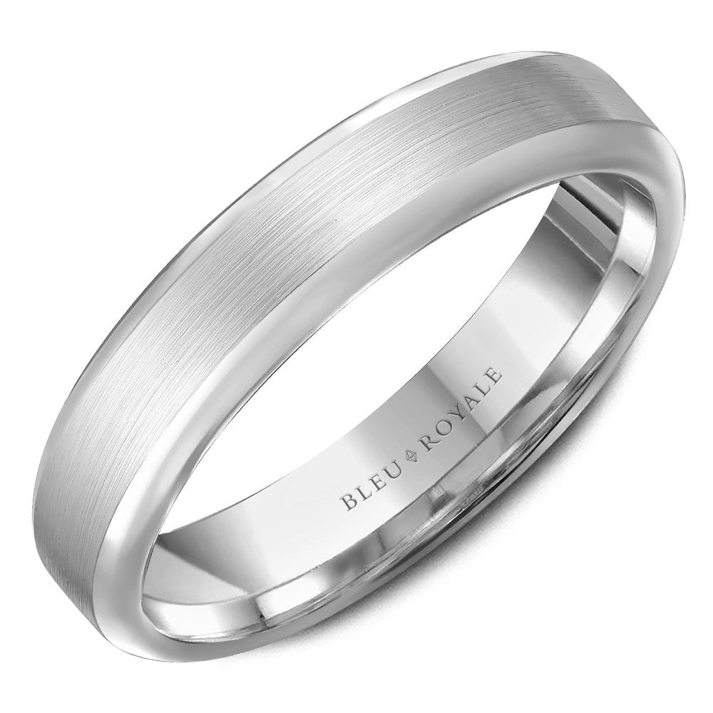 Bleu Royale Men's Wedding Band - 14K White Gold with Brushed Center and High Polish Edges - 5mm Width from the Legacy Collection
