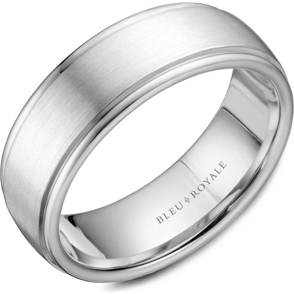 Bleu Royale Men's Wedding Band - 14K White Gold with Brushed Center and High Polish Edges - 7.5mm Width from the Legacy Collection