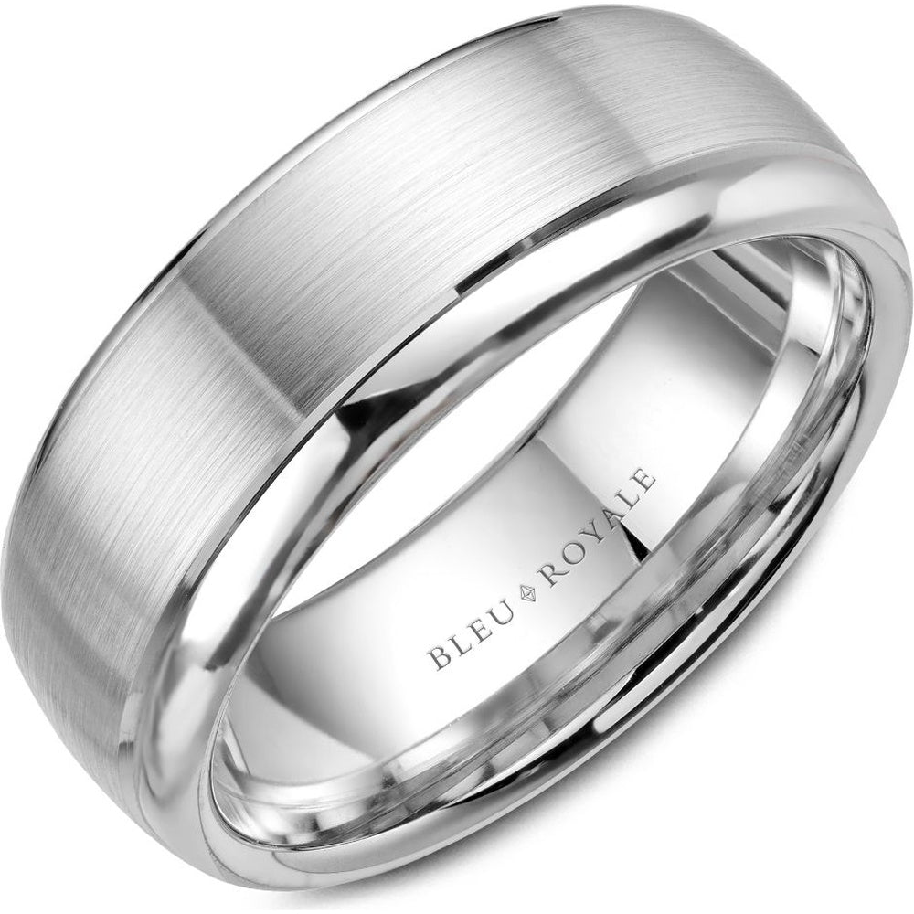Bleu Royale Men's Wedding Band - 14K White Gold with Brushed Sandpaper Top and High Polish Edge - 7.5mm Width from the Legacy Collection