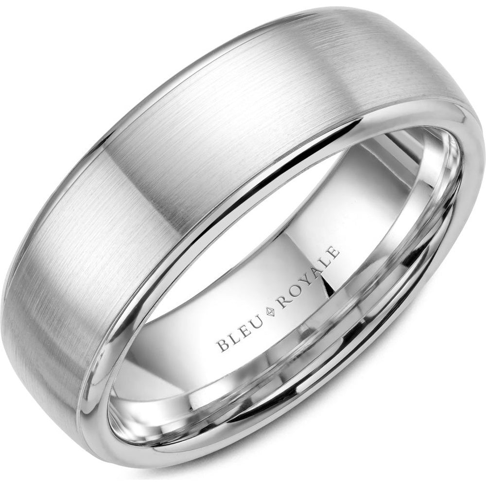 Bleu Royale Men's Wedding Band - 14K White Gold with Brushed Sandpaper Top and High Polish Edges - 7.5mm Width from the Legacy Collection
