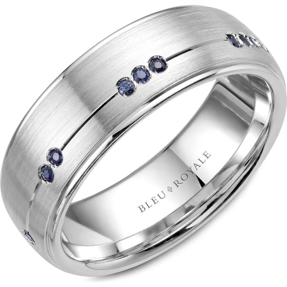 Bleu Royale Men's Wedding Band - 14K White Gold with Channel-Set Round Blue Sapphires- 0.14 Carat Total Sapphire Weight - 7.5mm Width from the Diamond Collection