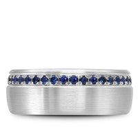 Bleu Royale Men's Wedding Band - 14K White Gold with Channel Set Round Blue Sapphires- 0.95 Carat Total Sapphire Weight - 8.5mm Width from the Diamond Collection