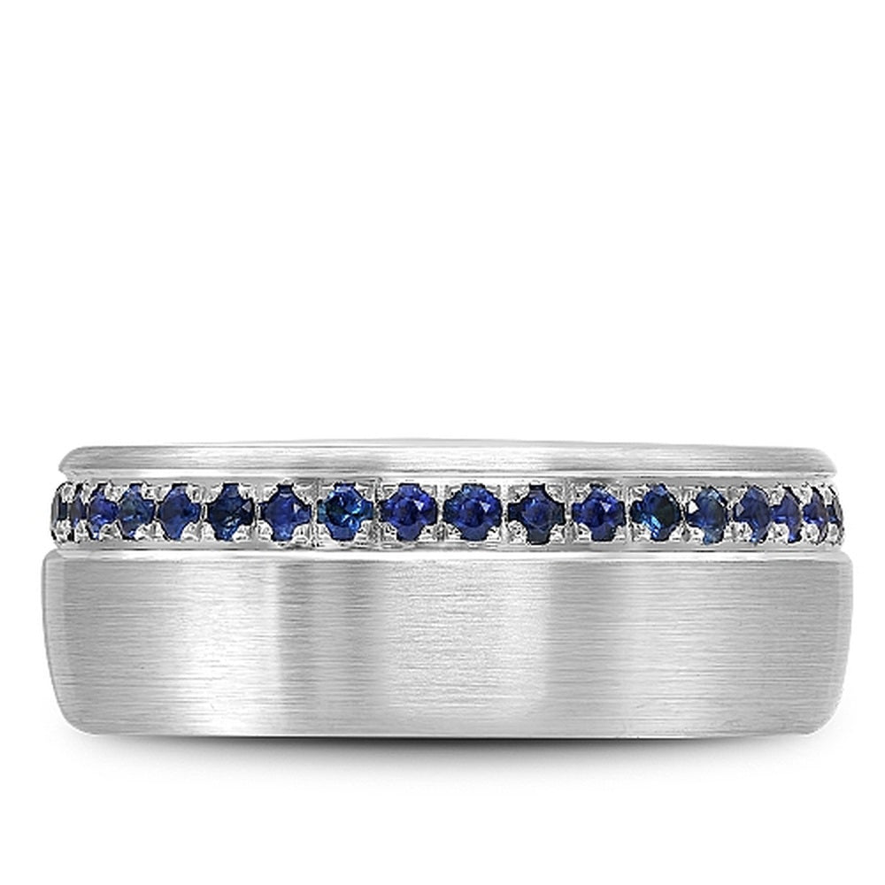 Bleu Royale Men's Wedding Band - 14K White Gold with Channel Set Round Blue Sapphires- 0.95 Carat Total Sapphire Weight - 8.5mm Width from the Diamond Collection