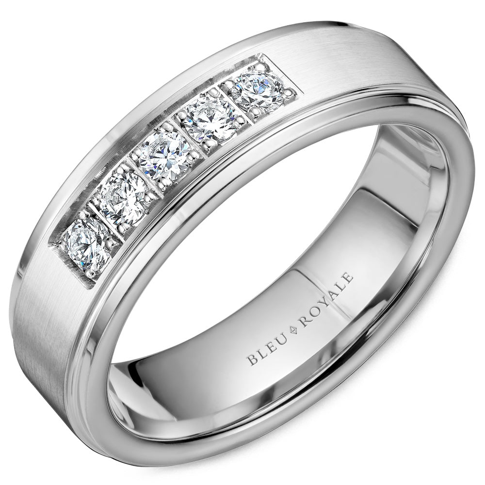 Bleu Royale Men's Wedding Band - 14K White Gold with Channel-Set Round Diamonds - 0.5 Carat Total Diamond Weight - 7.5mm Width from the Diamond Collection