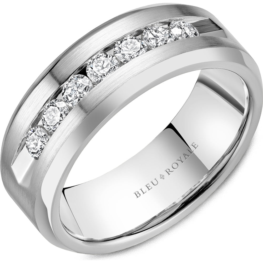 Bleu Royale Men's Wedding Band - 14K White Gold with Channel-Set Round Diamonds - 0.7 Carat Total Diamond Weight - 8mm Width from the Diamond Collection
