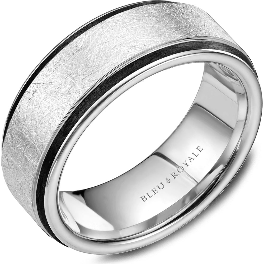Bleu Royale Men's Wedding Band - 14K White Gold with Diamond Brush Finish - 8.5mm Width from the Distinct Collection