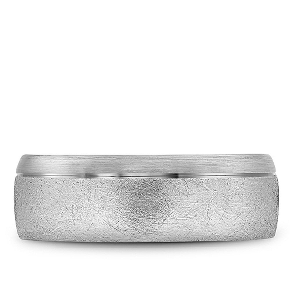 Bleu Royale Men's Wedding Band - 14K White Gold with Diamond Brushed and Sandpaper Finish - 7.5mm Width from the Legacy Collection
