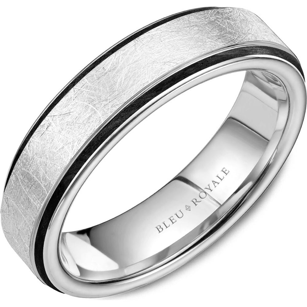 Bleu Royale Men's Wedding Band - 14K White Gold with Diamond-Brushed Top and Polished Edges - 6mm Width from the Distinct Collection