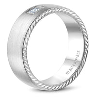 Bleu Royale Men's Wedding Band - 14K White Gold with Flush Set Princess Cut Diamond and Rope Edge- 0.15 Carat Total Diamond Weight - 8mm Width from the Diamond Collection
