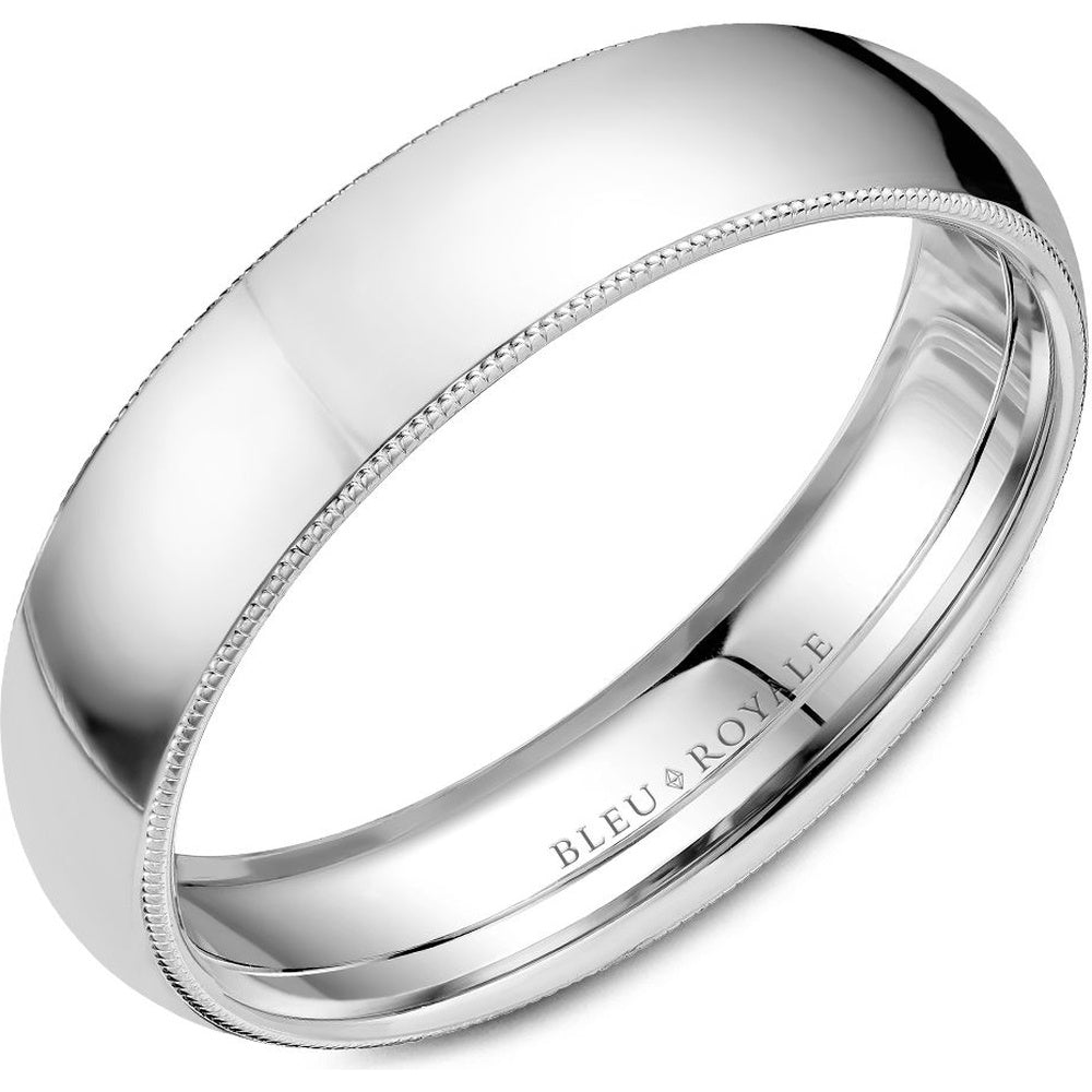 Bleu Royale Men's Wedding Band - 14K White Gold with High Polish and Milgrain Edge - 5.5mm Width from the Legacy Collection