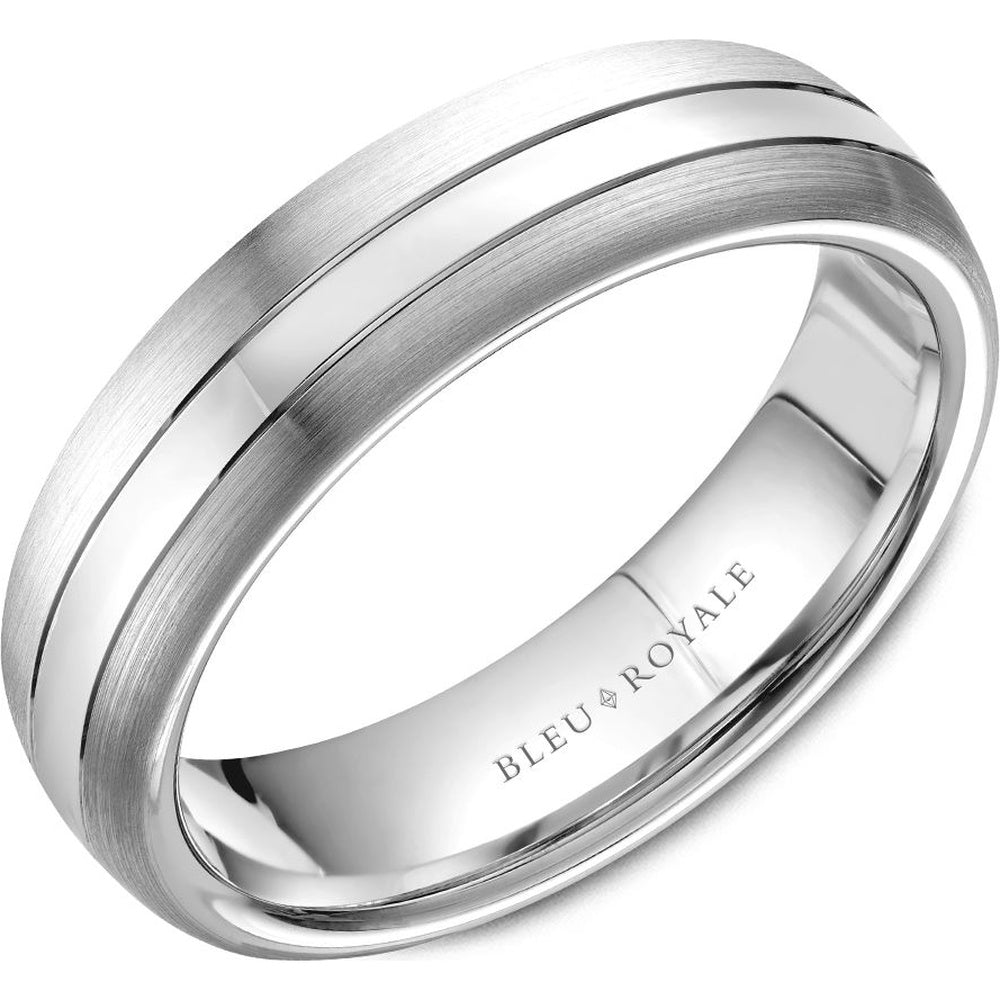 Bleu Royale Men's Wedding Band - 14K White Gold with High Polish Center and Sandpaper Edges - 6mm Width from the Legacy Collection