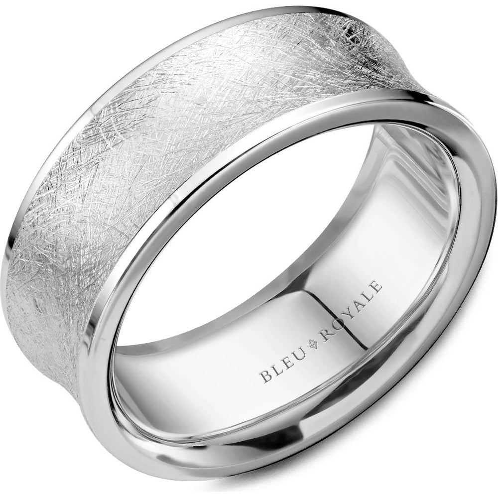 Bleu Royale Men's Wedding Band - 14K White Gold with Ice-Mat Finish and Polished Edges- Available in Multiple Sizes and Metals - 8mm Width from the Legacy Collection