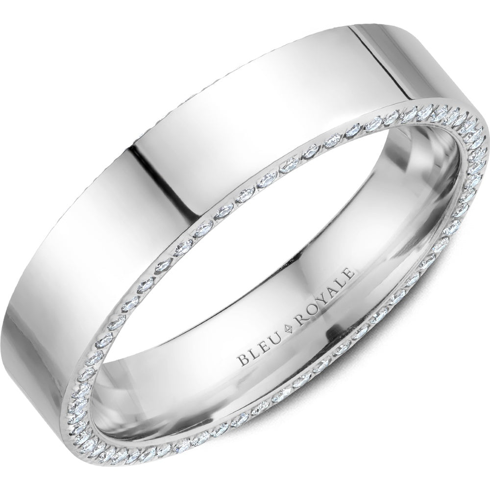 Bleu Royale Men's Wedding Band - 14K White Gold with Round Diamond Edge- 0.67 Carat Total Diamond Weight - 5.5mm Width from the Diamond Collection
