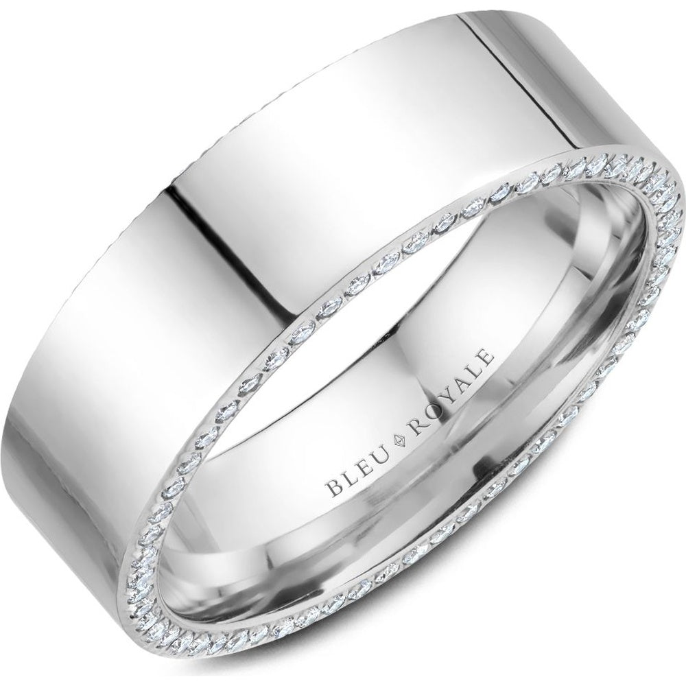 Bleu Royale Men's Wedding Band - 14K White Gold with Round Diamond Edge- 0.67 Carat Total Diamond Weight - 7.5mm Width from the Diamond Collection