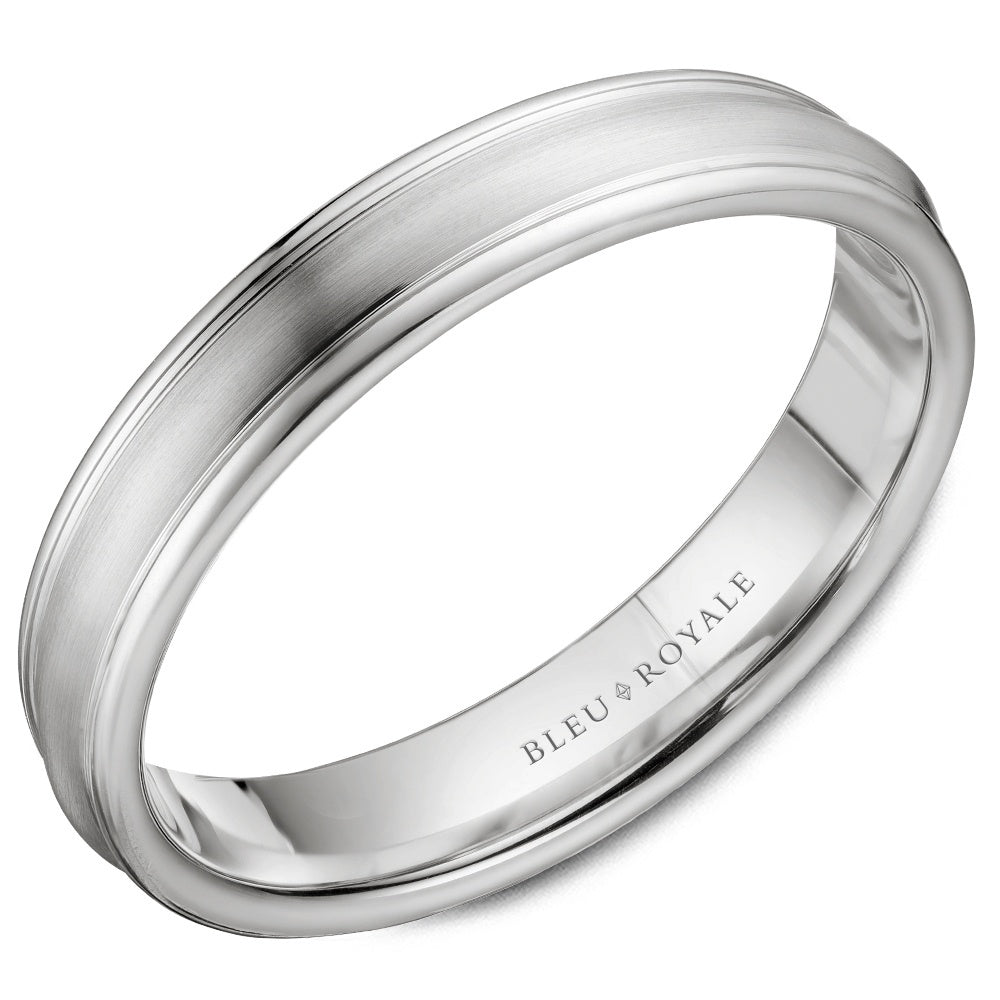 Bleu Royale Men's Wedding Band - 14K White Gold with Sandpaper Center and High Polish Edges - 4.5mm Width from the Legacy Collection