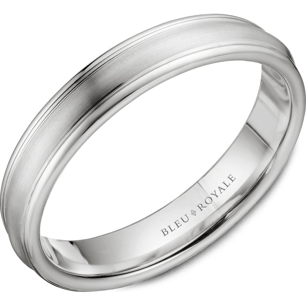 Bleu Royale Men's Wedding Band - 14K White Gold with Sandpaper Center and High Polish Edges - 4.5mm Width from the Legacy Collection