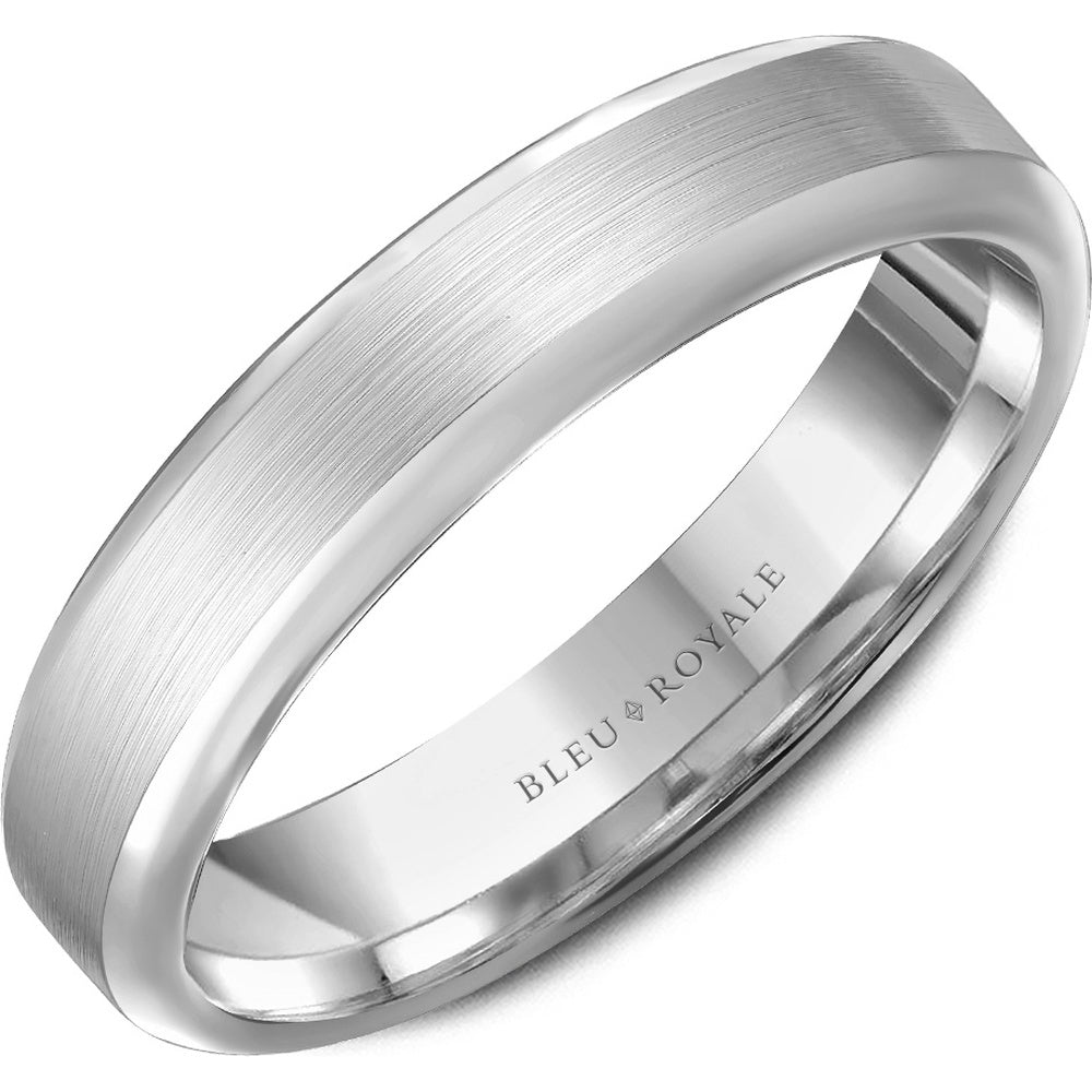 Bleu Royale Men's Wedding Band - 14K White Gold with Sandpaper Center and High Polish Edges - 5mm Width from the Legacy Collection