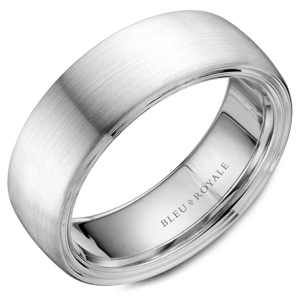 Bleu Royale Men's Wedding Band - 14K White Gold with Sandpaper Center and High Polish Edges - 7.5mm Width from the Legacy Collection
