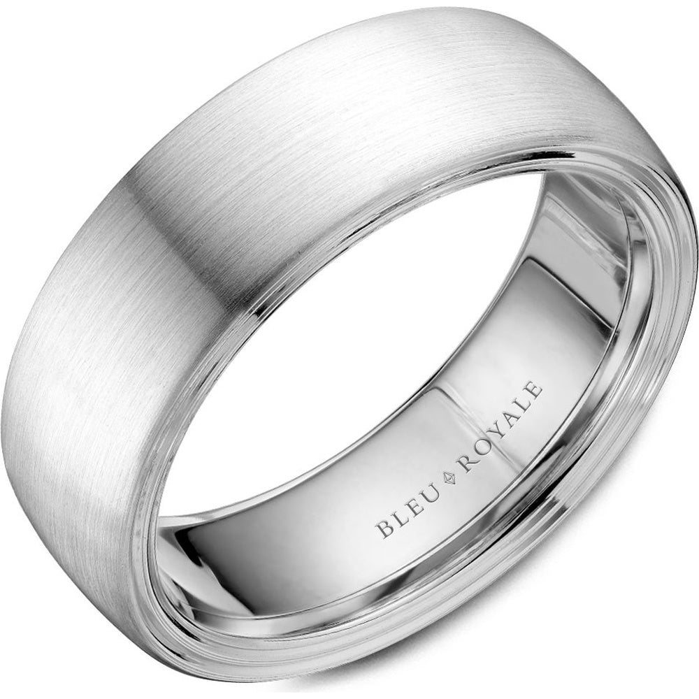 Bleu Royale Men's Wedding Band - 14K White Gold with Sandpaper Center and High Polish Edges - 7.5mm Width from the Legacy Collection