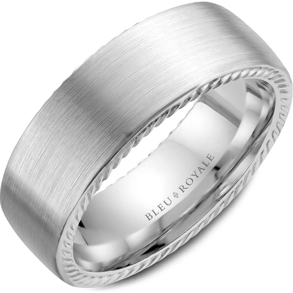 Bleu Royale Men's Wedding Band - 14K White Gold with Sandpaper Finish - 8mm Width from the Legacy Collection