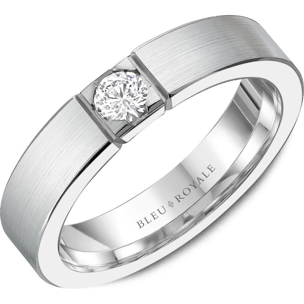 Bleu Royale Men's Wedding Band - 14K White Gold with Sandpaper Finish and 0.26 Carat Round Diamond - 5mm Width from the Diamond Collection