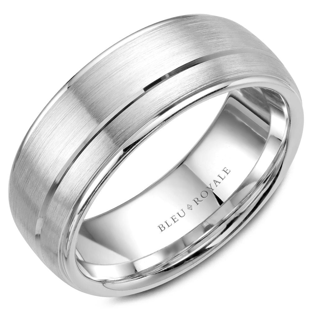 Bleu Royale Men's Wedding Band - 14K White Gold with Sandpaper Finish and High Polish Edges - 8.5mm Width from the Legacy Collection