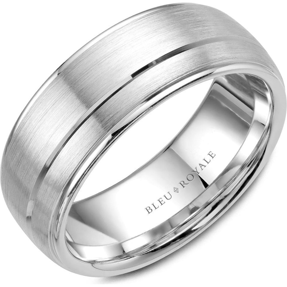 Bleu Royale Men's Wedding Band - 14K White Gold with Sandpaper Finish and High Polish Edges - 8.5mm Width from the Legacy Collection