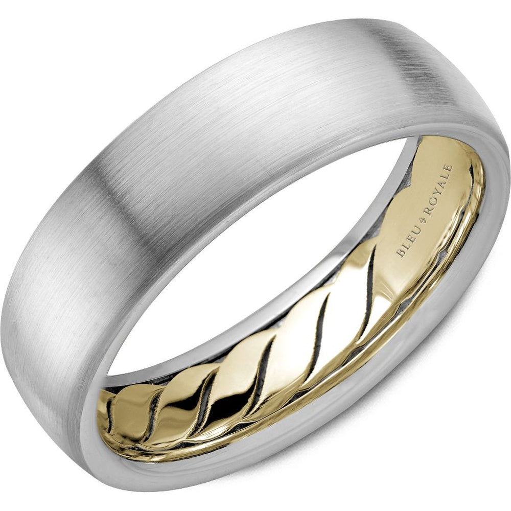 Bleu Royale Men's Wedding Band - 14K White Gold with Sandpaper Finish and High Polish Interior - 6.5mm Width from the Legacy Collection