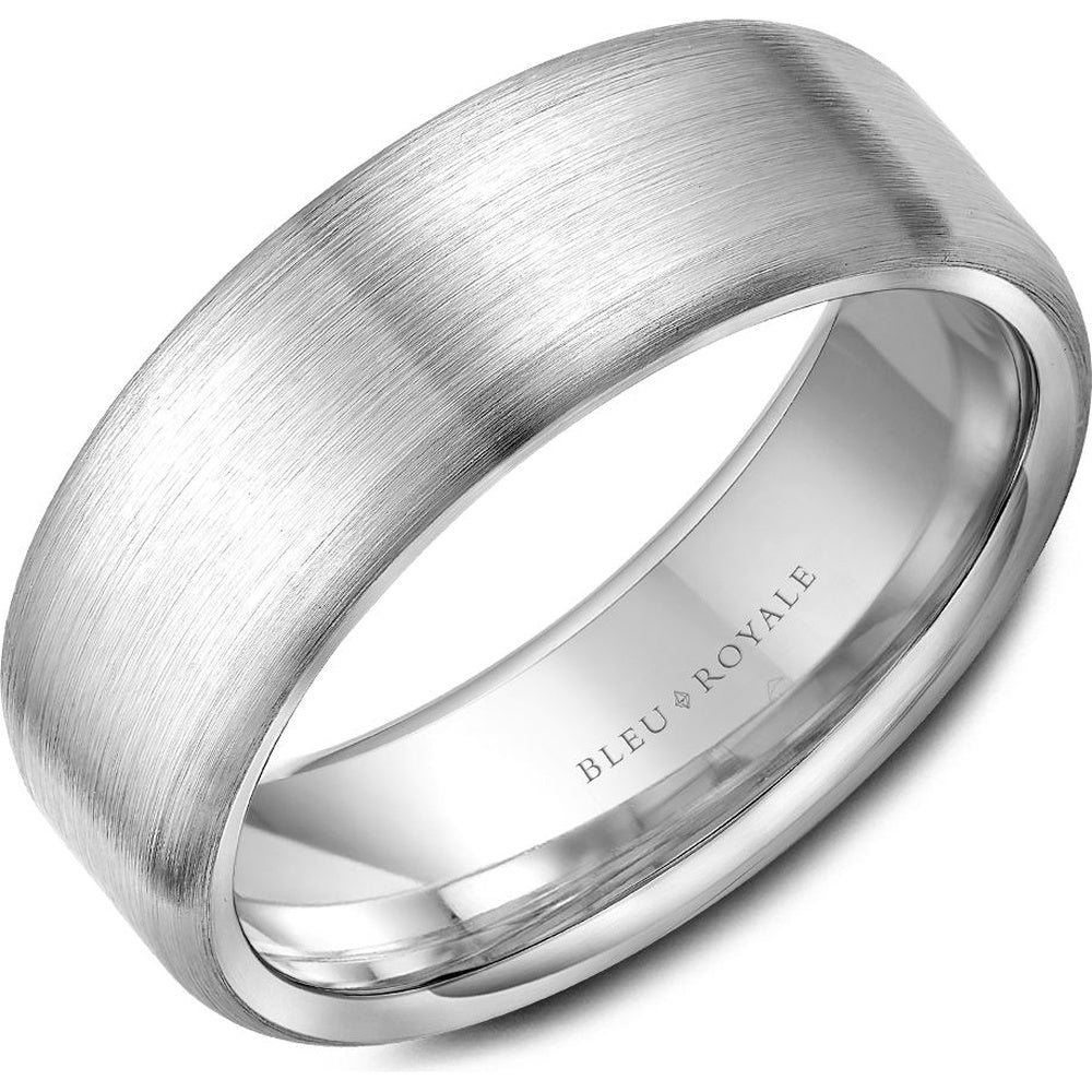 Bleu Royale Men's Wedding Band - 14K White Gold with Sandpaper Finish and Polished Edges- Available in Multiple Metals - 7.5mm Width from the Legacy Collection