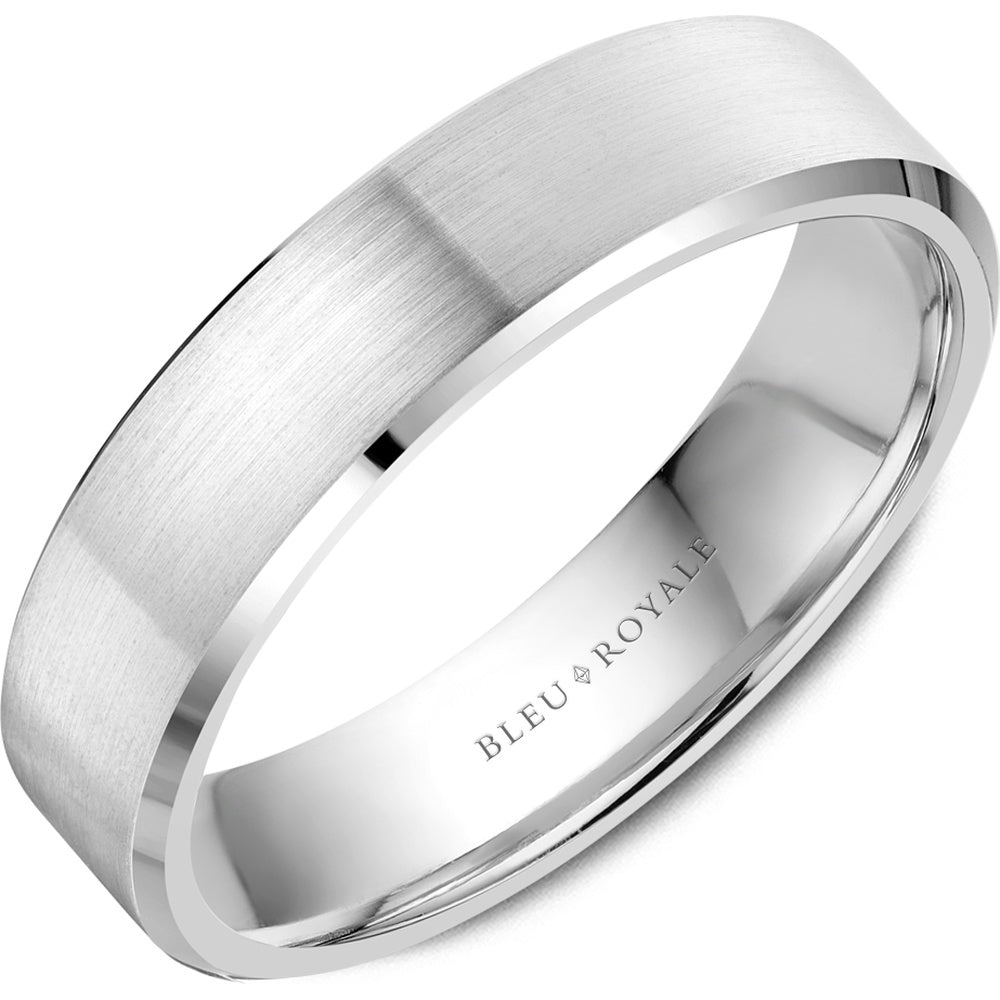 Bleu Royale Men's Wedding Band - 14K White Gold with Sandpaper Top and High Polish Bevel - 5.5mm Width from the Legacy Collection