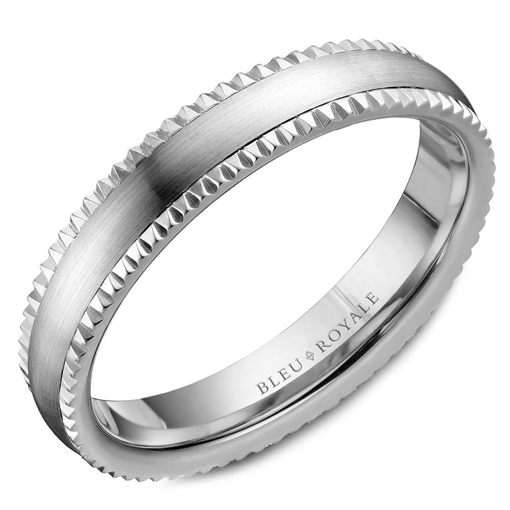 Bleu Royale Men's Wedding Band - 14K White Gold with Sandpaper Top and High Polish Cut Edges - 4.5mm Width from the Legacy Collection