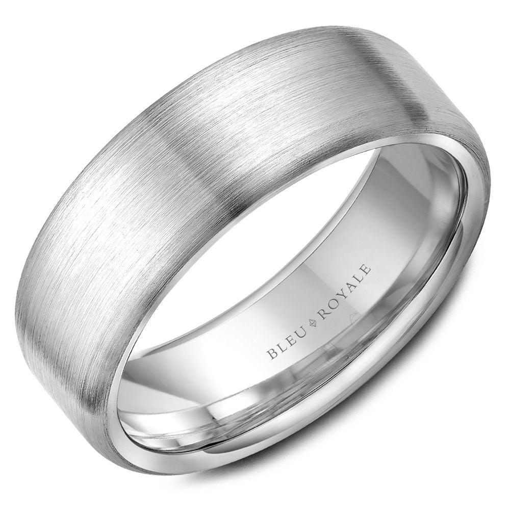 Bleu Royale Men's Wedding Band - 14K White Gold with Sandpaper Top Finish - 7.5mm Width from the Legacy Collection