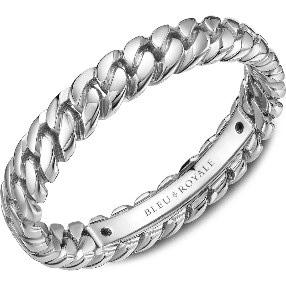 Bleu Royale Men's Wedding Band - 14K White Gold Woven High-Polish from - 4mm Width from the Geometric Collection