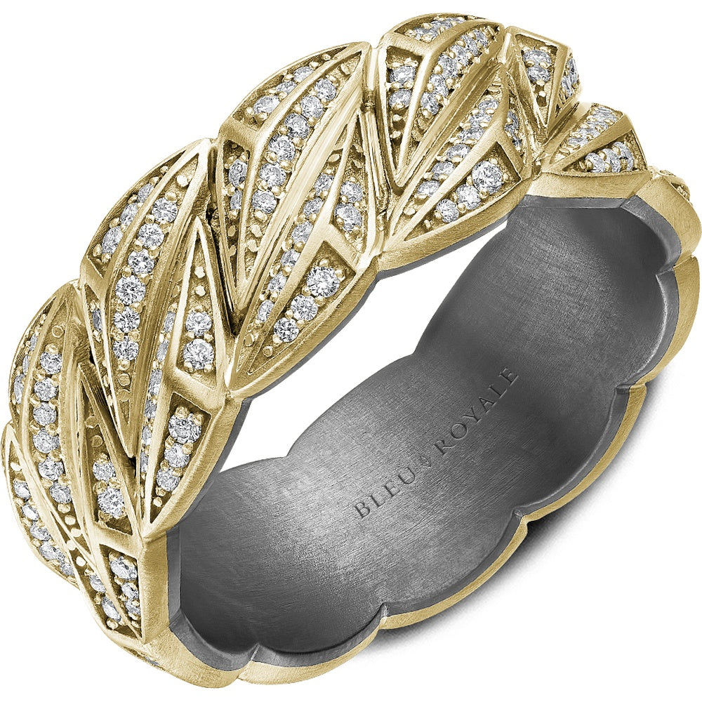 Bleu Royale Men's Wedding Band - 14K Yellow Gold and Tantalum Geometric with Round Diamonds - 0.96 Carat Total Diamond Weight - 8.5mm Width from the Geometric Collection