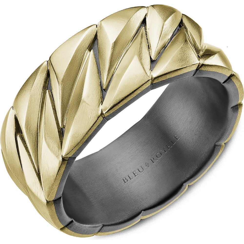 Bleu Royale Men's Wedding Band - 14K Yellow Gold and Tantalum Geometric with Sandpaper Finish - 10mm Width from the Geometric Collection