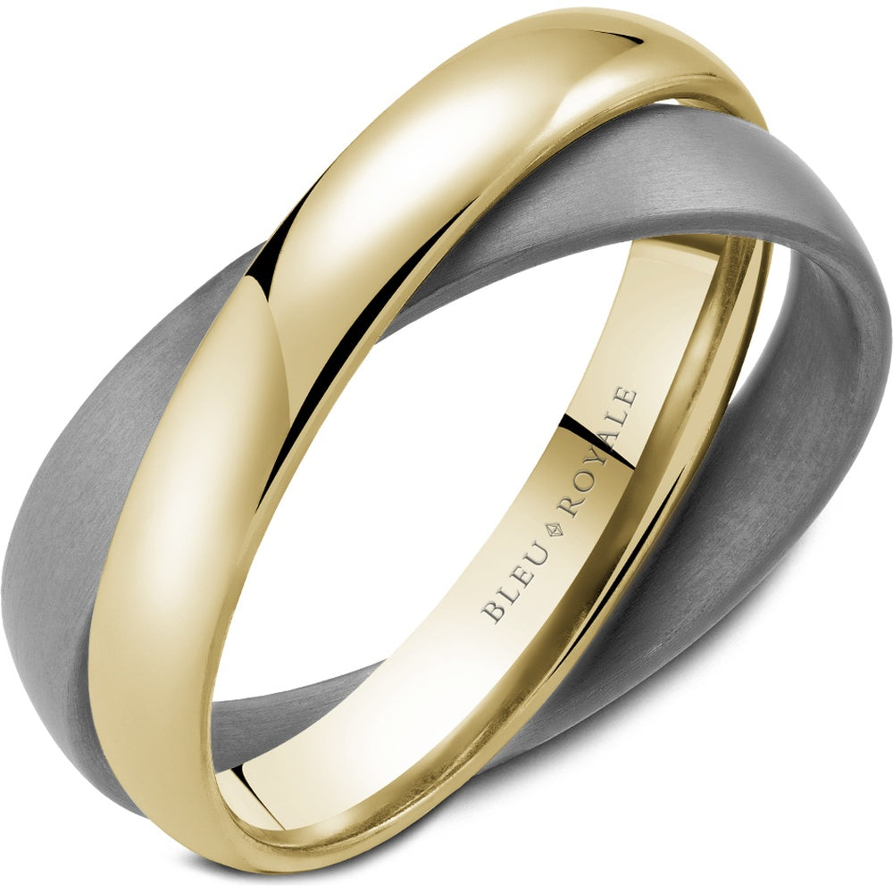 Bleu Royale Men's Wedding Band - 14K Yellow Gold and Tantalum Interlocking - 8mm Width from the Tantalum & Precious Metal Collection