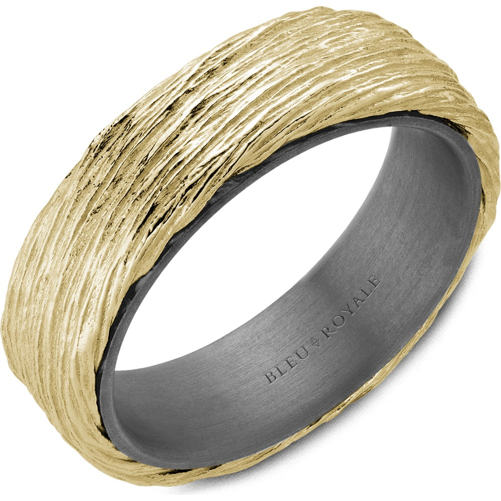 Bleu Royale Men's Wedding Band - 14K Yellow Gold and Tantalum Wire Pattern - 6mm Width from the Tantalum & Precious Metal Collection
