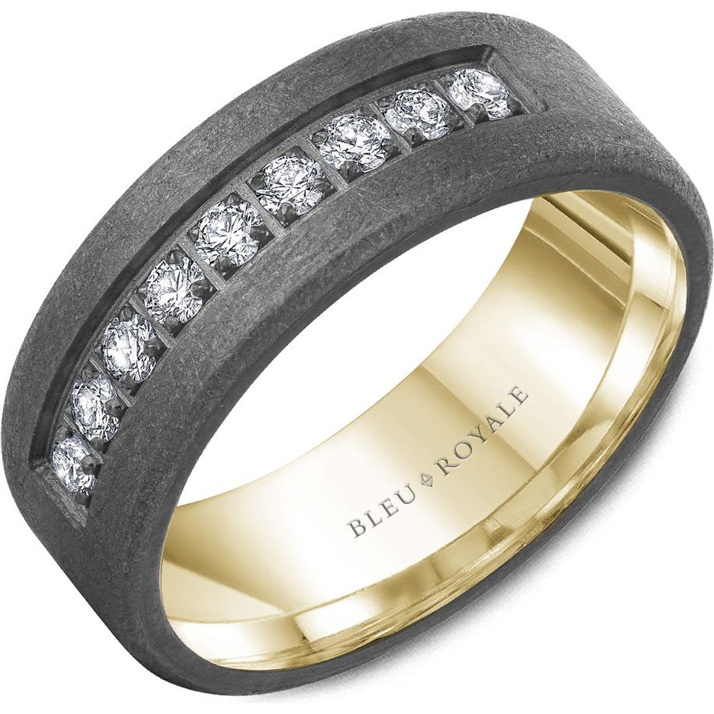 Bleu Royale Men's Wedding Band - 14K Yellow Gold and Tantalum with Channel-Set Round Diamonds - 0.45 Carat Total Diamond Weight - 8mm Width from the Tantalum & Precious Metal Collection