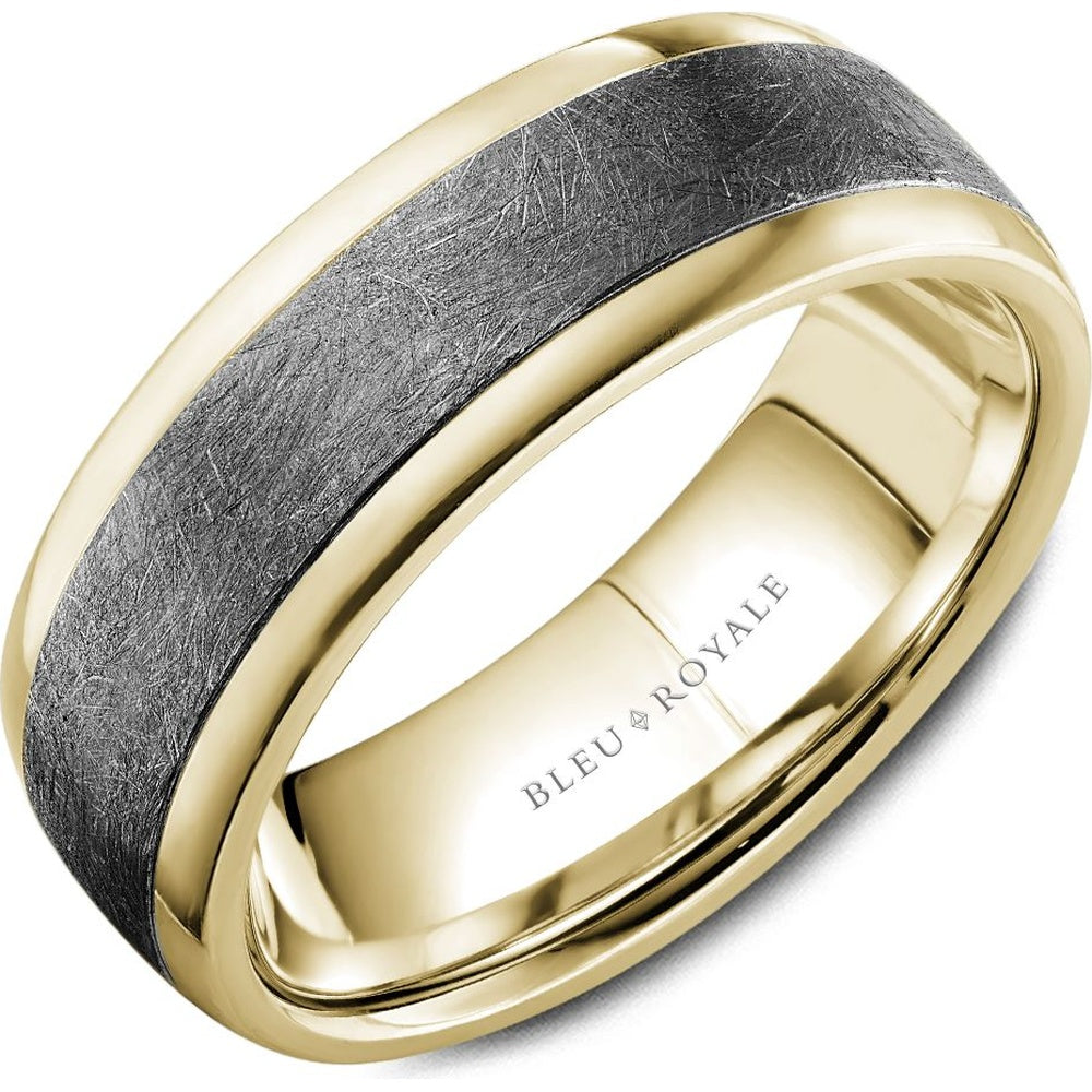 Bleu Royale Men's Wedding Band - 14K Yellow Gold and Tantalum with Diamond-Brushed Center and High-Polish Edges - 7.5mm Width from the Tantalum & Precious Metal Collection
