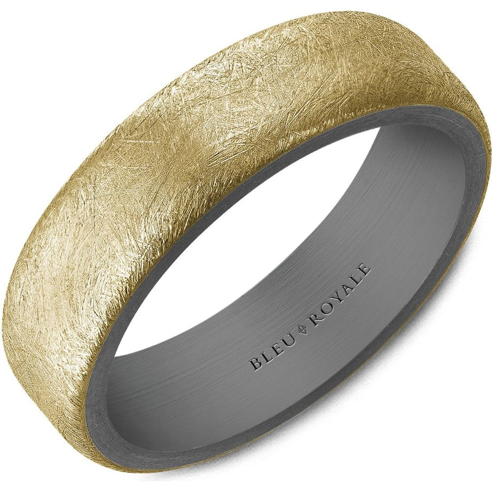 Bleu Royale Men's Wedding Band - 14K Yellow Gold and Tantalum with Diamond-Brushed Finish - 6mm Width from the Tantalum & Precious Metal Collection