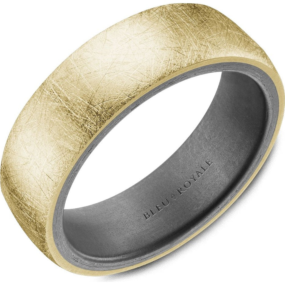 Bleu Royale Men's Wedding Band - 14K Yellow Gold and Tantalum with Diamond Brushed Top and Sandpaper Interior - 7mm Width from the Tantalum & Precious Metal Collection