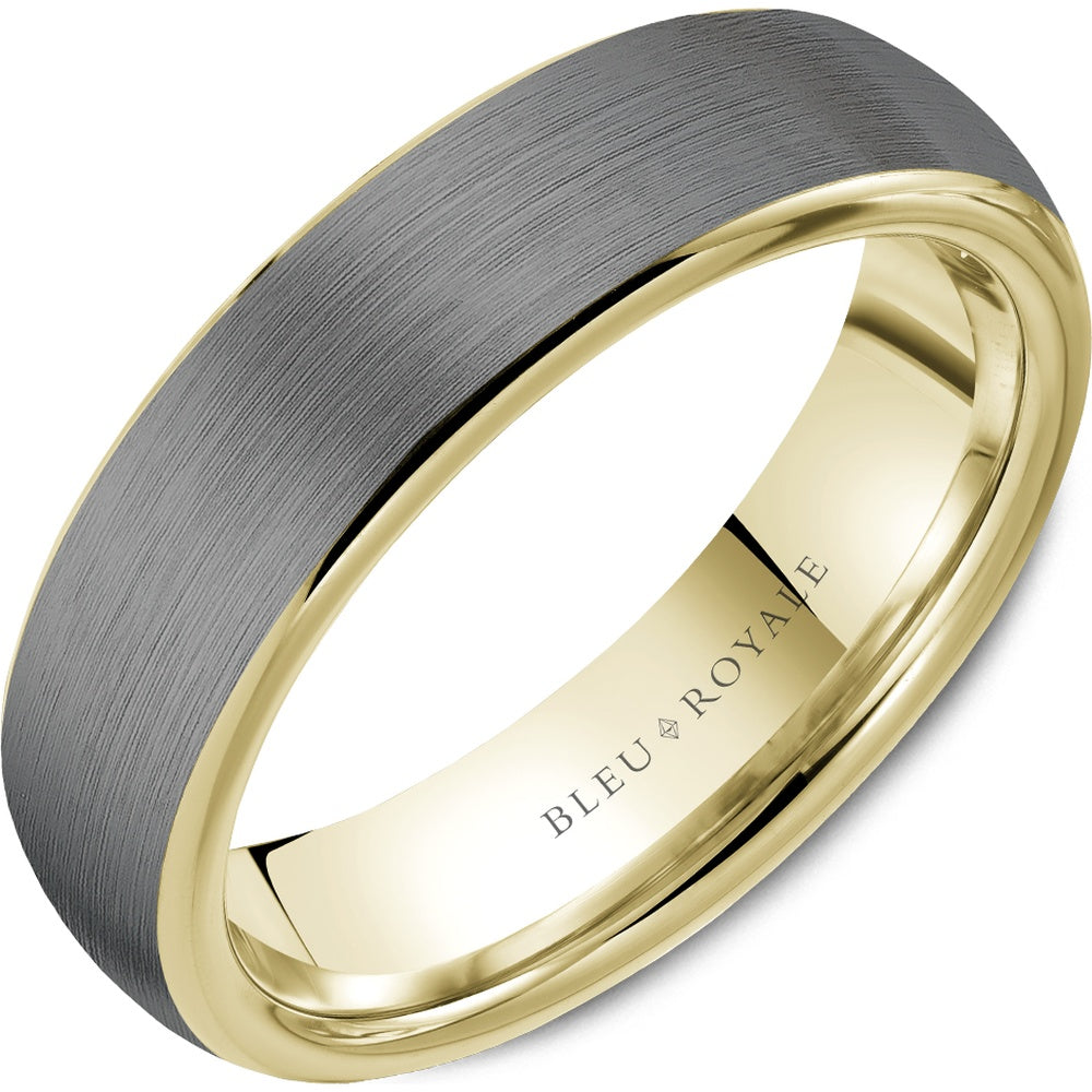 Bleu Royale Men's Wedding Band - 14K Yellow Gold and Tantalum with Sandpaper Center and High Polish Edges - 6mm Width from the Tantalum & Precious Metal Collection