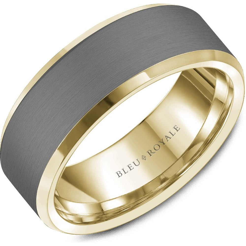 Bleu Royale Men's Wedding Band - 14K Yellow Gold and Tantalum with Sandpaper Center and High Polish Edges - 8mm Width from the Tantalum & Precious Metal Collection