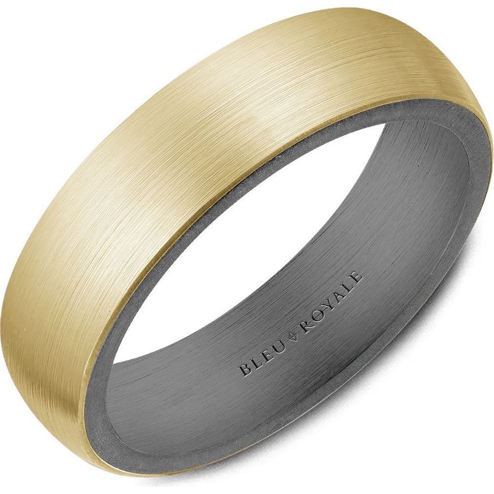 Bleu Royale Men's Wedding Band - 14K Yellow Gold and Tantalum with Sandpaper Finish - 6mm Width from the Tantalum & Precious Metal Collection