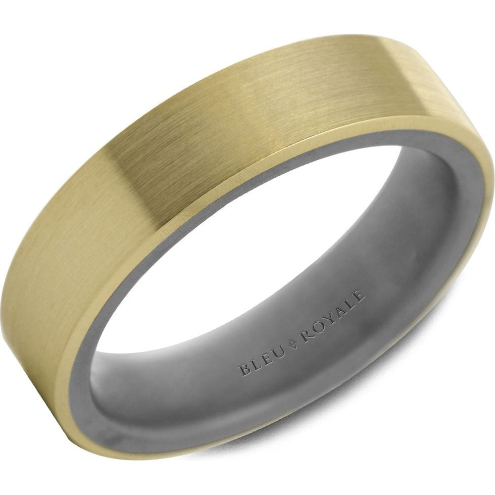 Bleu Royale Men's Wedding Band - 14K Yellow Gold and Tantalum with Sandpaper Finish - 6mm Width from the Tantalum & Precious Metal Collection