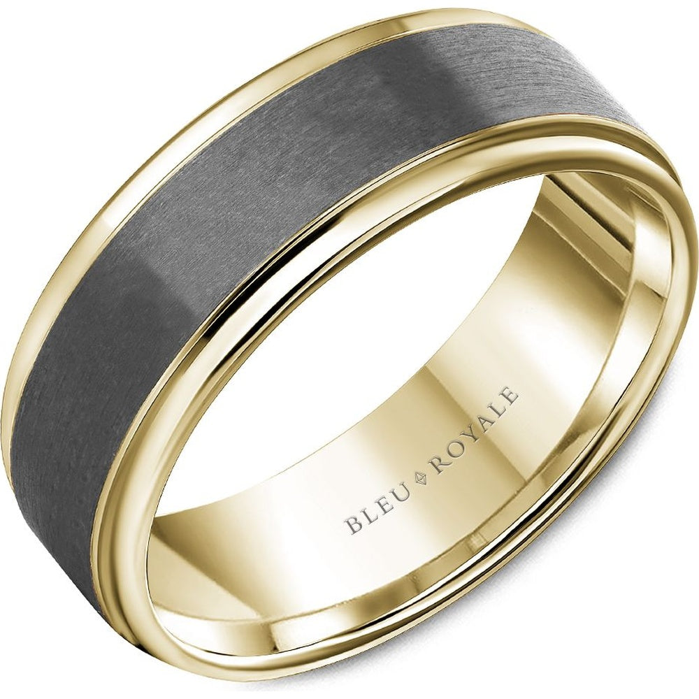 Bleu Royale Men's Wedding Band - 14K Yellow Gold and Tantalum with Sandpaper Finish and High Polish Edges - 7.5mm Width from the Tantalum & Precious Metal Collection